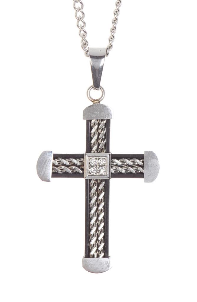 AMERICAN EXCHANGE Men's Stainless Steel Cross Pendant Necklace