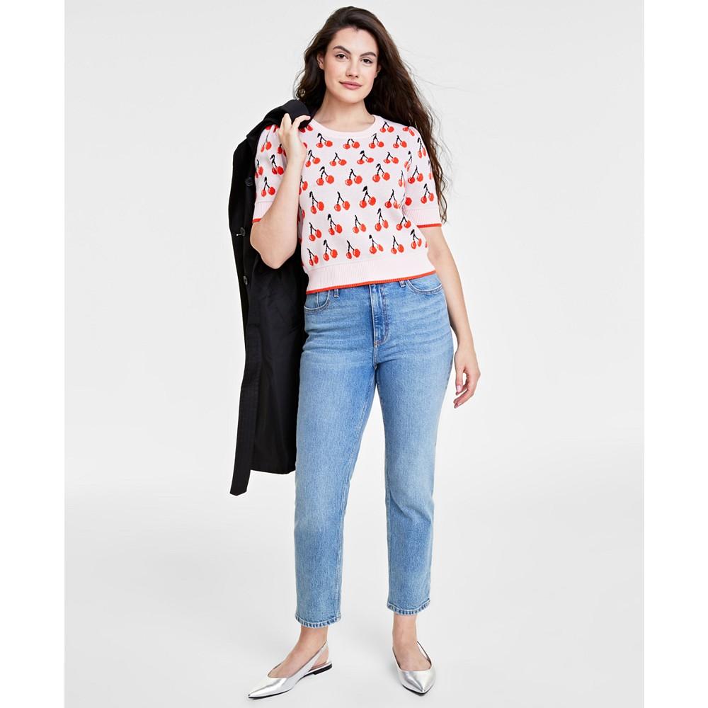 On 34th Women's Cherry Jacquard Elbow-Sleeve Sweater, Created for Macy's