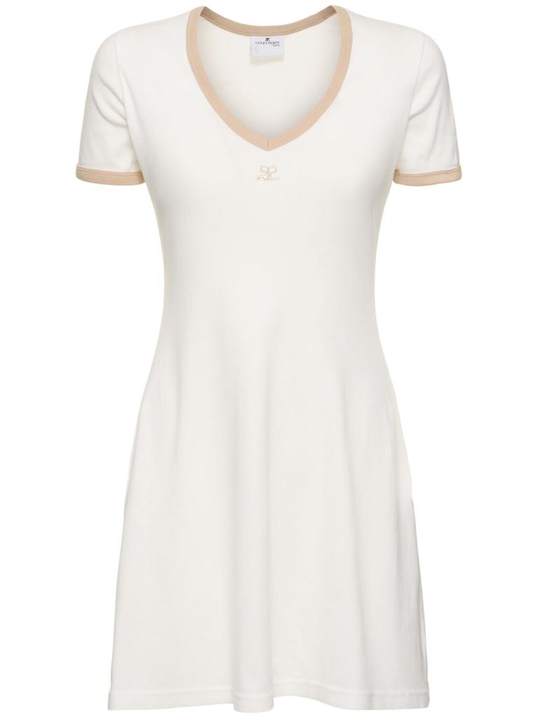 courreges Buckle Contrast Cotton Mini Dress - Dresses