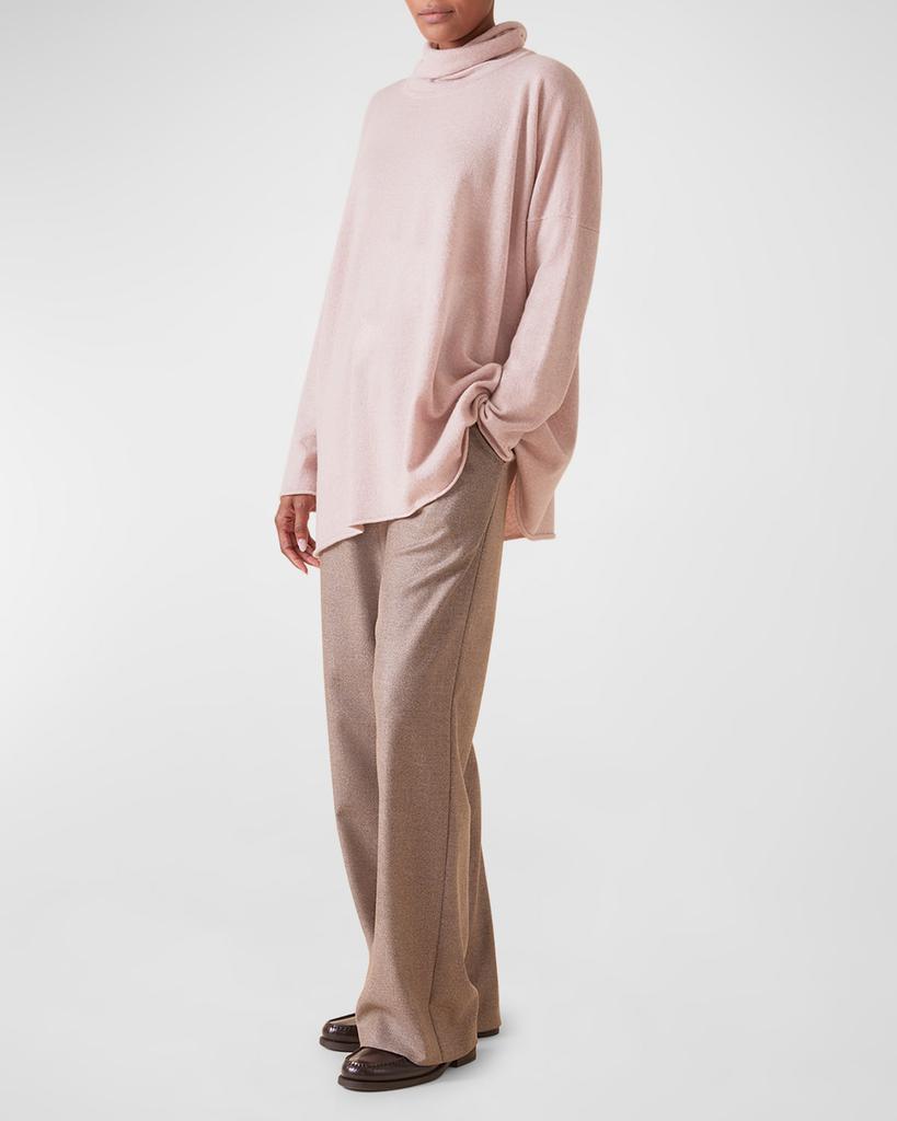 Eskandar Raw Edge Scrunch Neck Cashmere Top