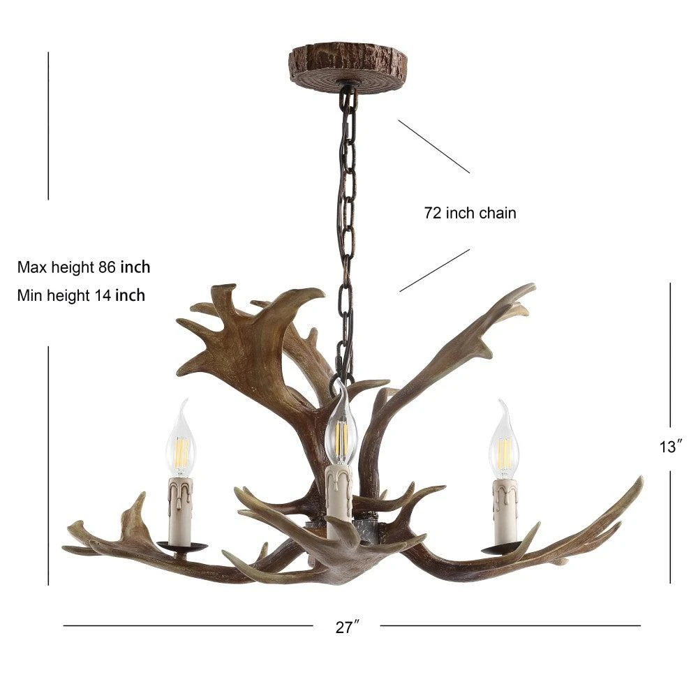 JONATHAN Y Eldora 27" Adjustable Resin Antler 3-Light LED Chandelier 5