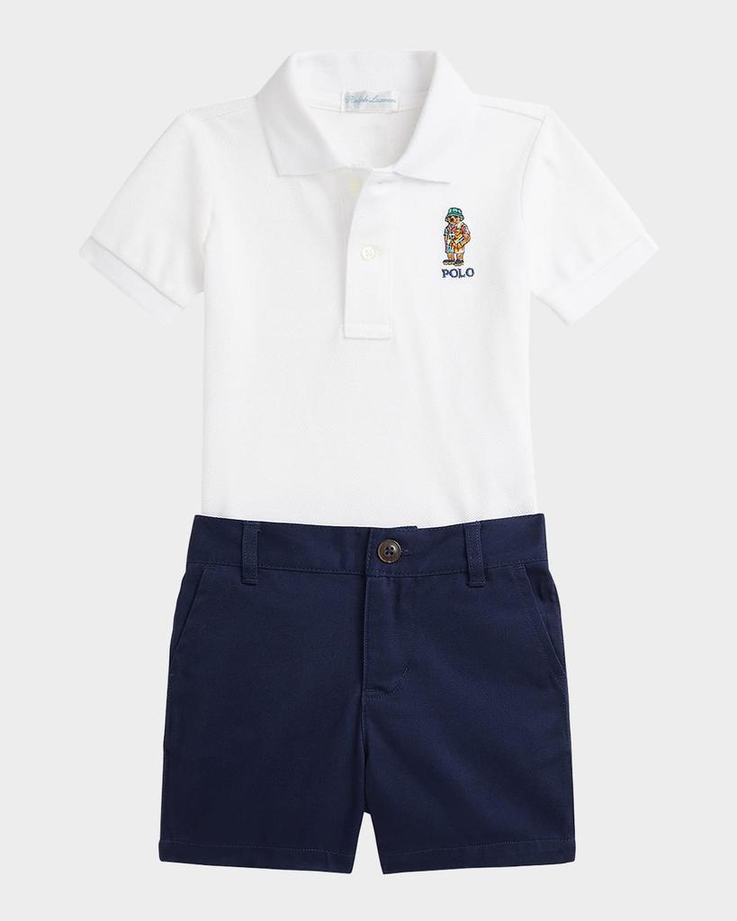 Ralph Lauren Boy's Mesh Polo Shirt & Chino Shorts Set, Size 3M-24M