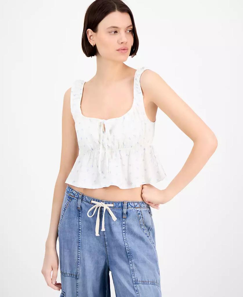 Hippie Rose Juniors' Floral Printed Sleeveless Peplum Top
