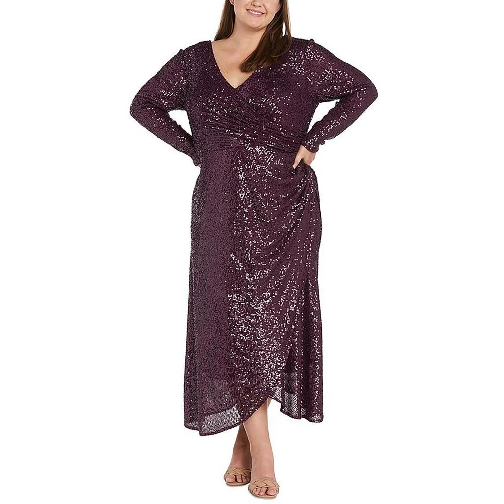 NW Nightway Plus Womens Full Length Sequined Evening Dress 1