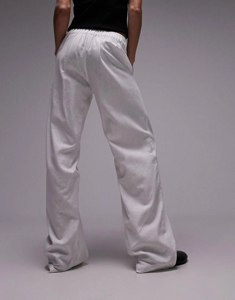 Topshop Topshop straight leg linen trouser in white 4