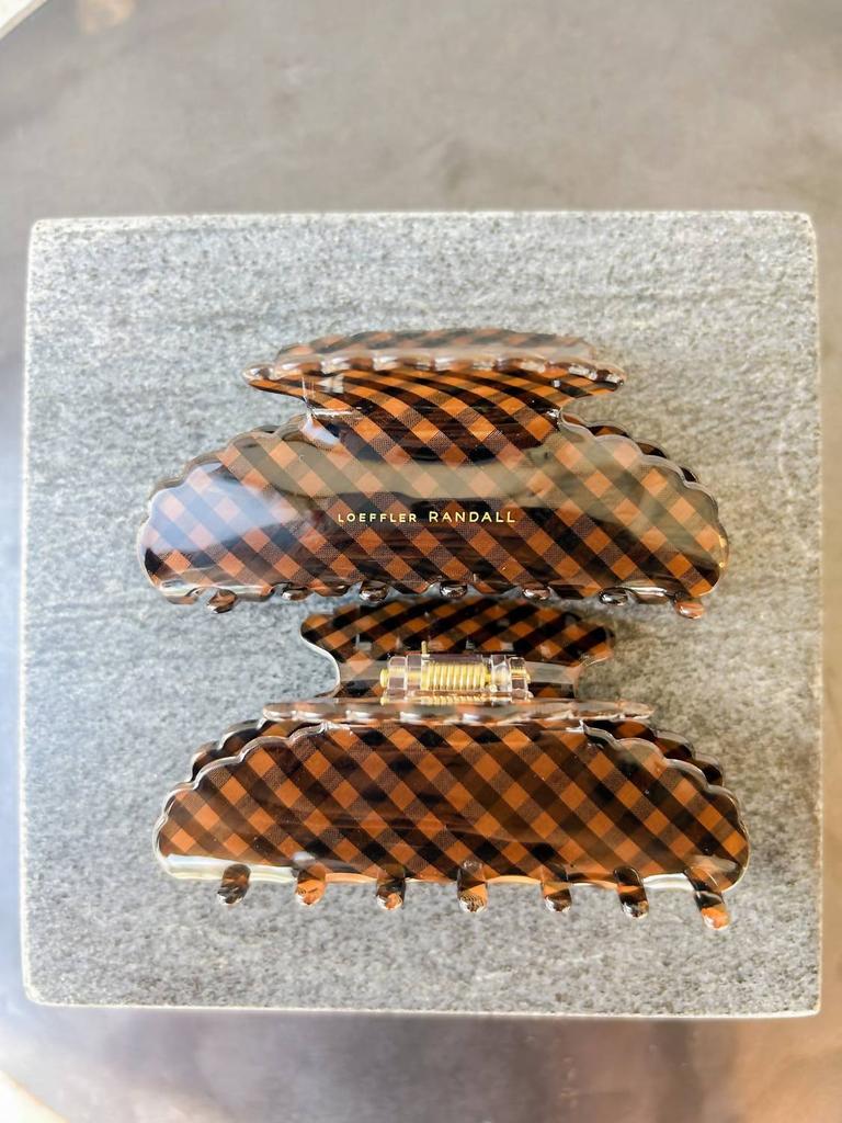 Loeffler Randall Women's Yuri Scallop Acetate Clip In Brown/black Check