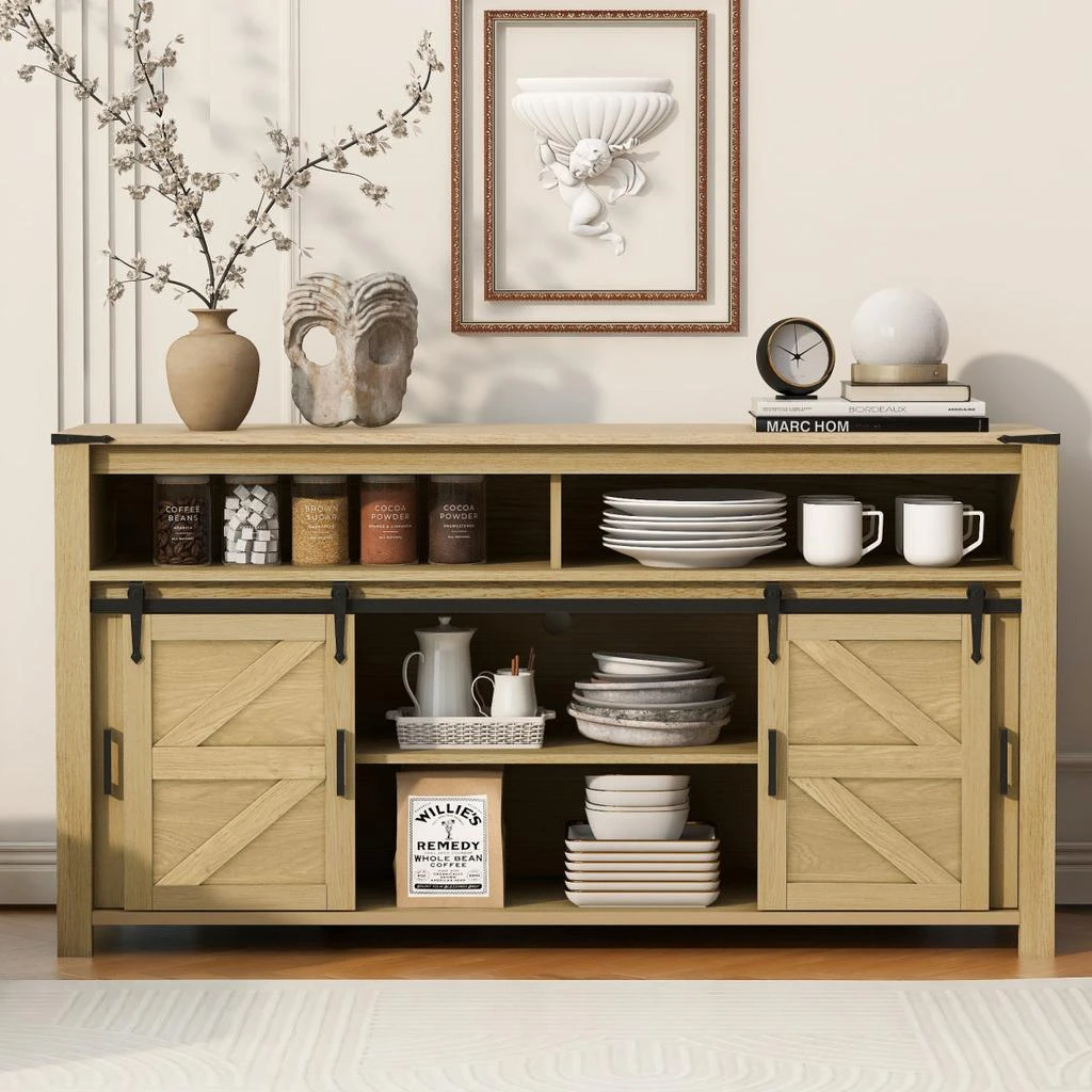 Streamdale Furniture Streamdale 59.3" Farmhouse Sideboard with Sliding Barn Door and Mesh Panels