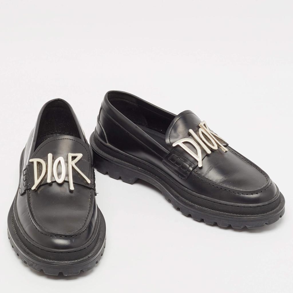 Dior x Stussy Black Leather Slip On Loafers Size 41 – On Sale Now