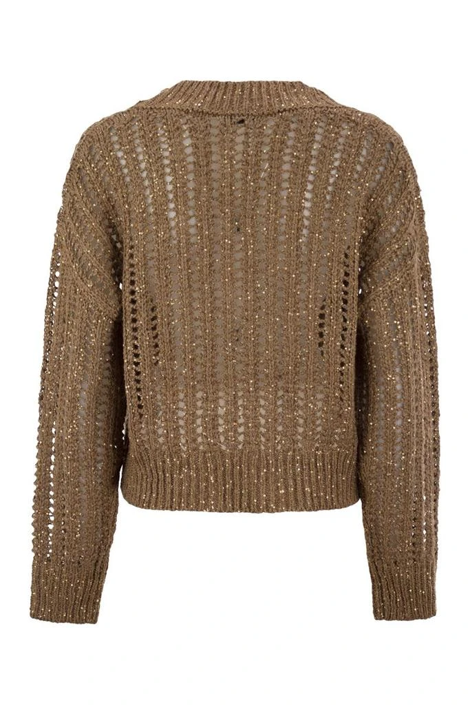Brunello Cucinelli SILK AND LINEN V-NECK SWEATER 2