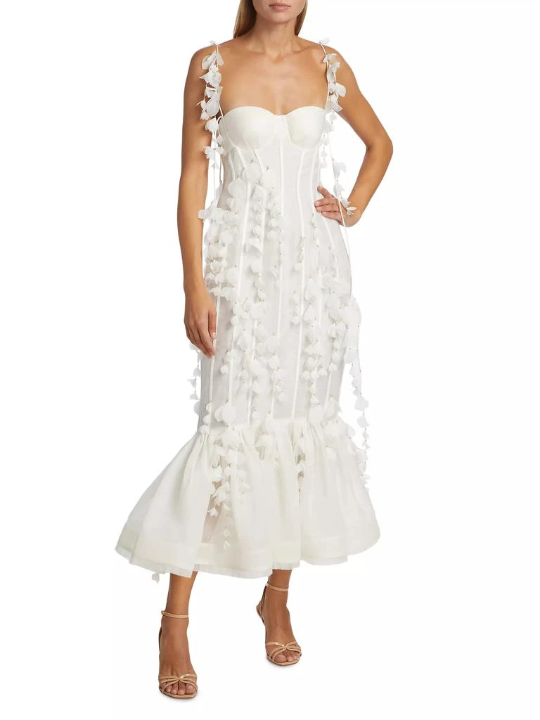 Zimmermann Petal Appliqué Linen-Silk Corset Gown 2