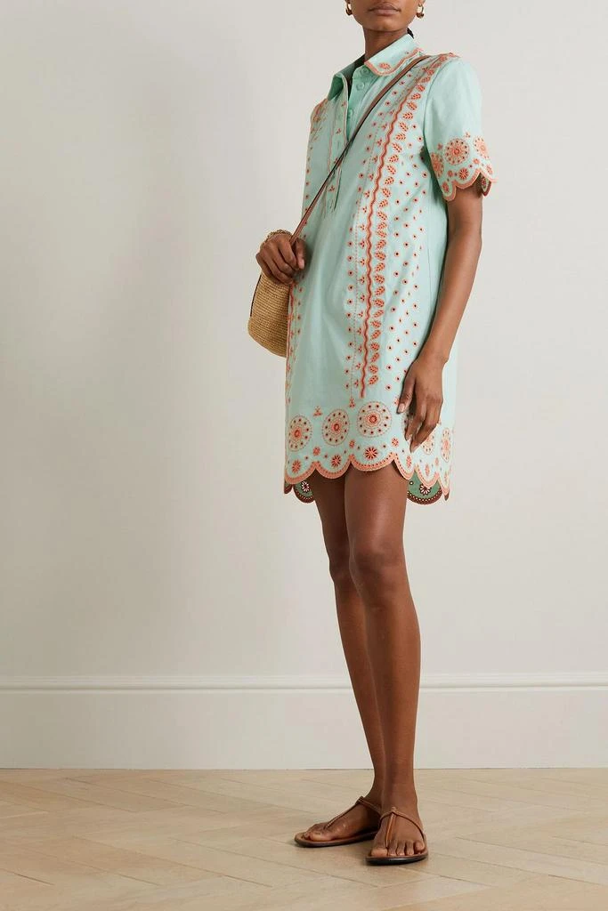 Saloni Dree scalloped broderie anglaise cotton-poplin mini shirt dress 2