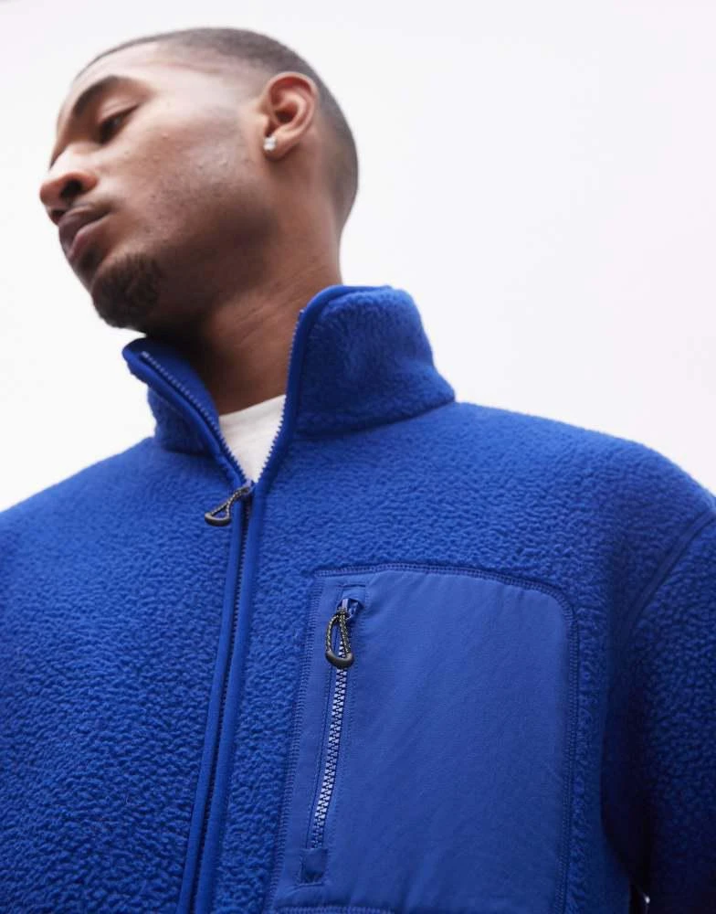 ARKET ARKET fleece pile jacket with zip front pocket  in bright blue 3