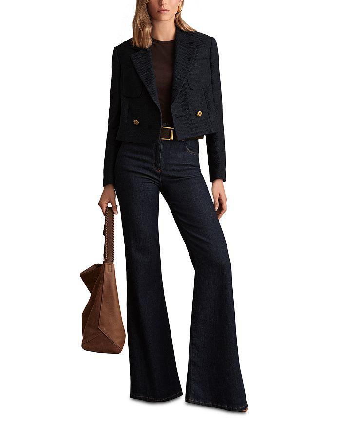 REISS Mia Cropped Double Breasted Textured Blazer Navy