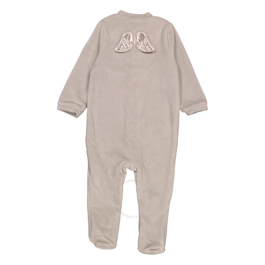 Marie Chantal Baby Grey Velour Angel Wing 1-Piece Sleepsuit