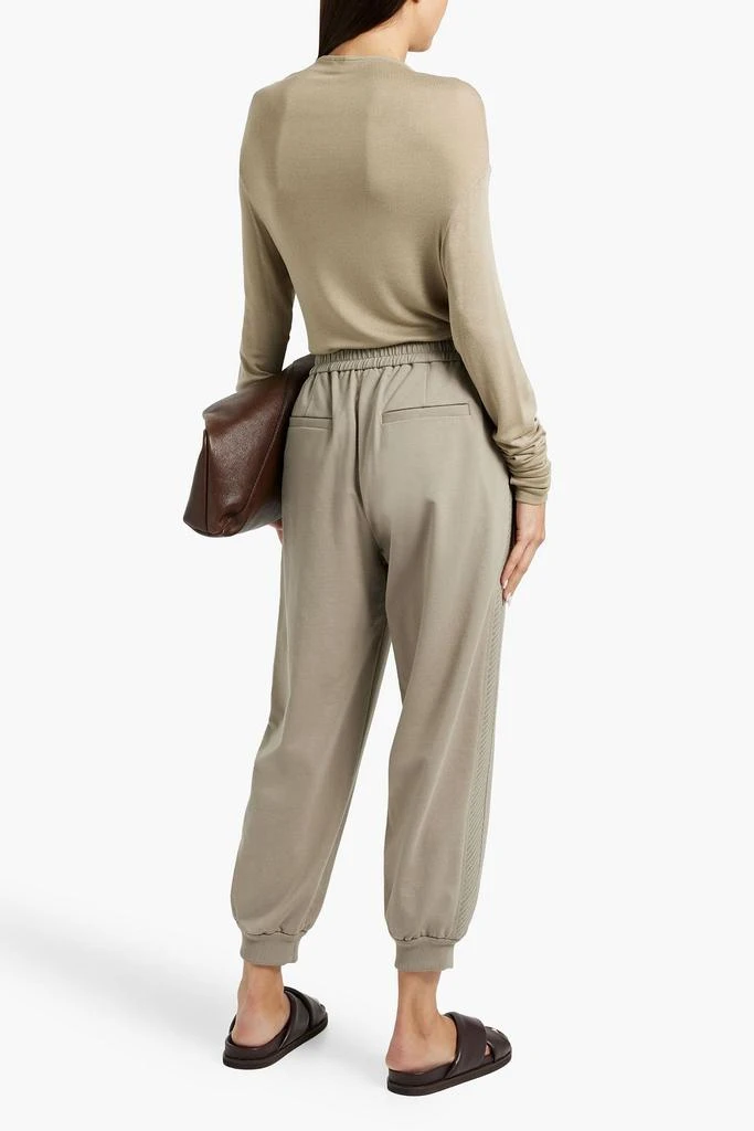 Brunello Cucinelli Cropped embellished French cotton-blend terry track pants 3