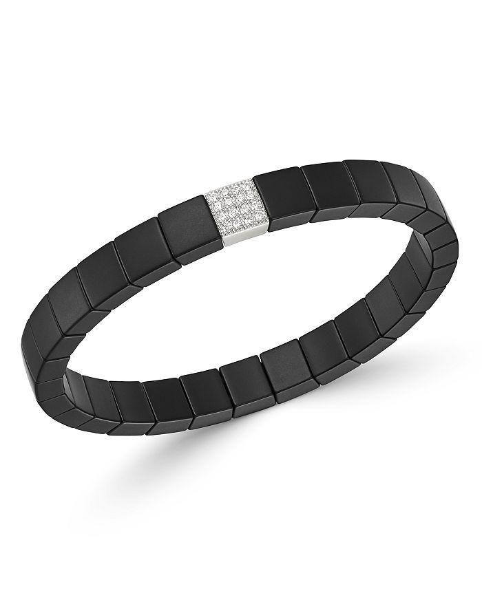 Roberto Demeglio 18K White Gold & Black Ceramic Scacco Diamond Stretch Bracelet