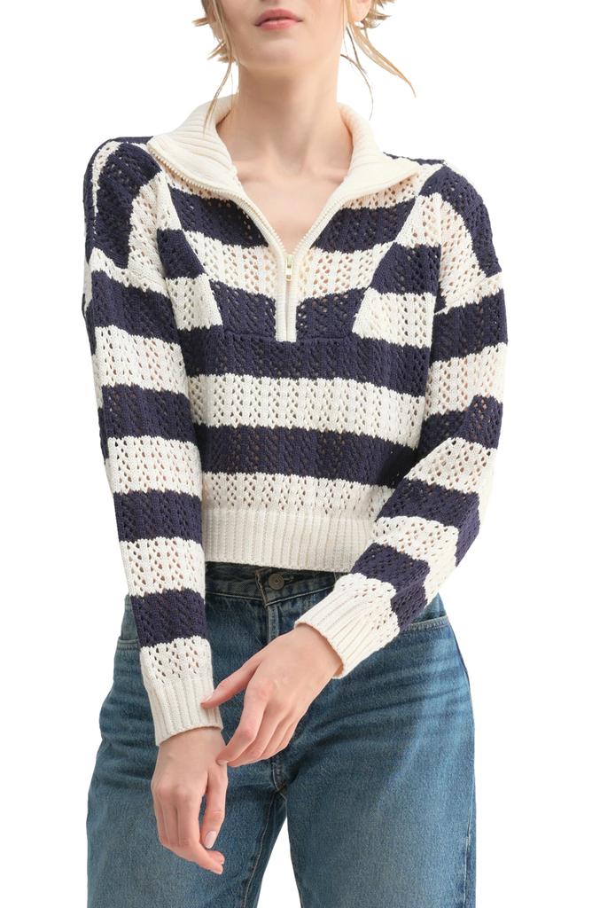 ALL IN FAVOR Stripe Open Stitch Half Zip Sweater