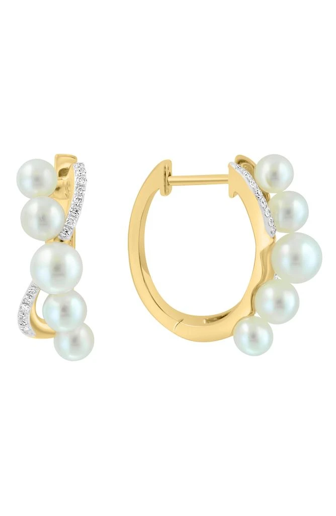14K Gold Freshwater Pearl Diamond Hoop Earrings – On