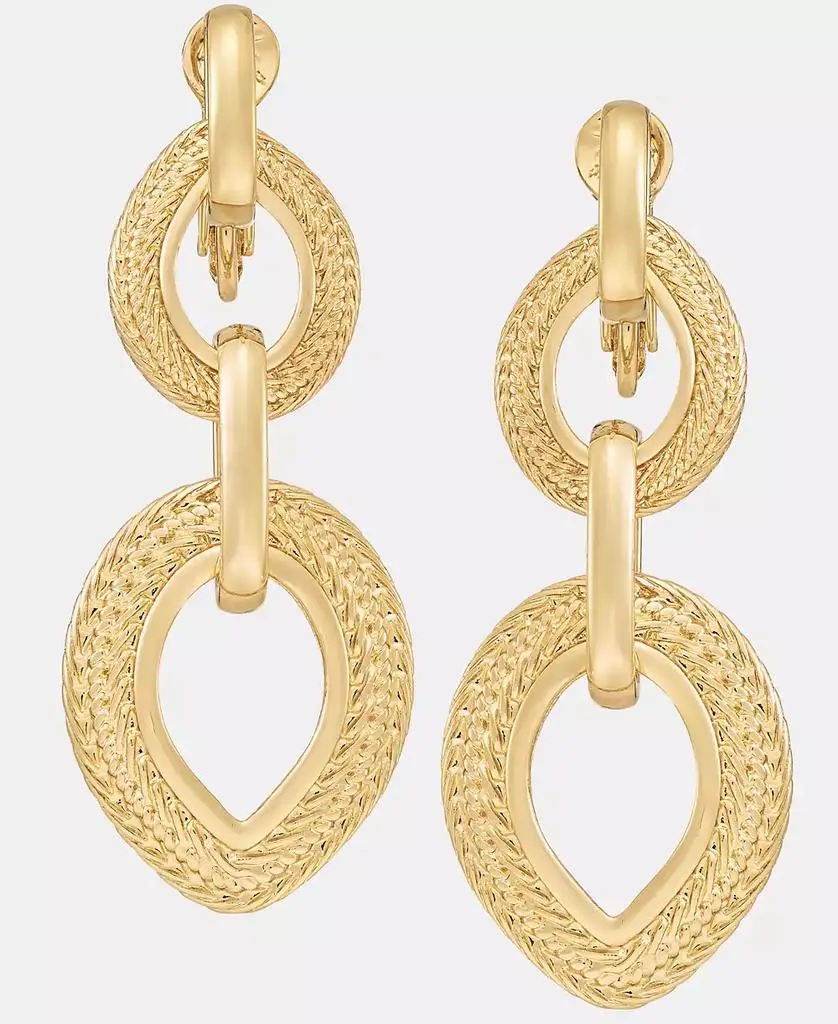 Anne Klein Gold-Tone Rope Linked Double Drop EZ Comfort Clip Earrings