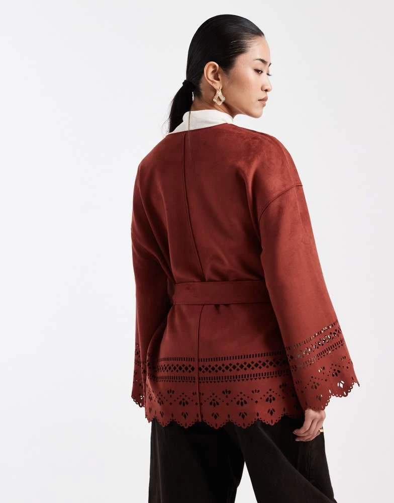 Miss Selfridge Miss Selfridge faux suede cut work jacket in burgundy 4
