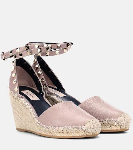 Valentino Rockstud Double leather wedge espadrilles 1