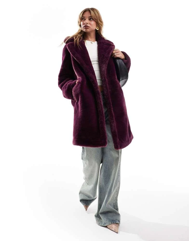 French Connection French Connection faux fur coat in oxblood 2
