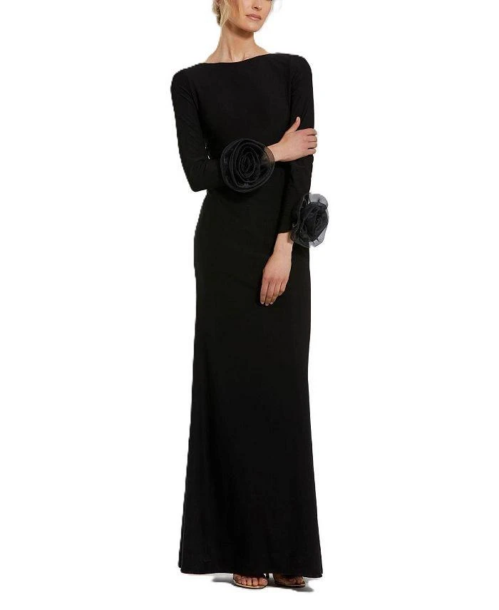 Mac Duggal Long Sleeve Fitted Jersey Gown with 3D Flowers 1