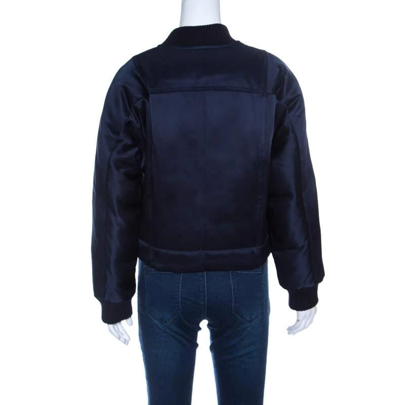 Diane von Furstenberg Diane Von Furstenberg Navy Blue Satin Alexander Bomber Jacket S 3