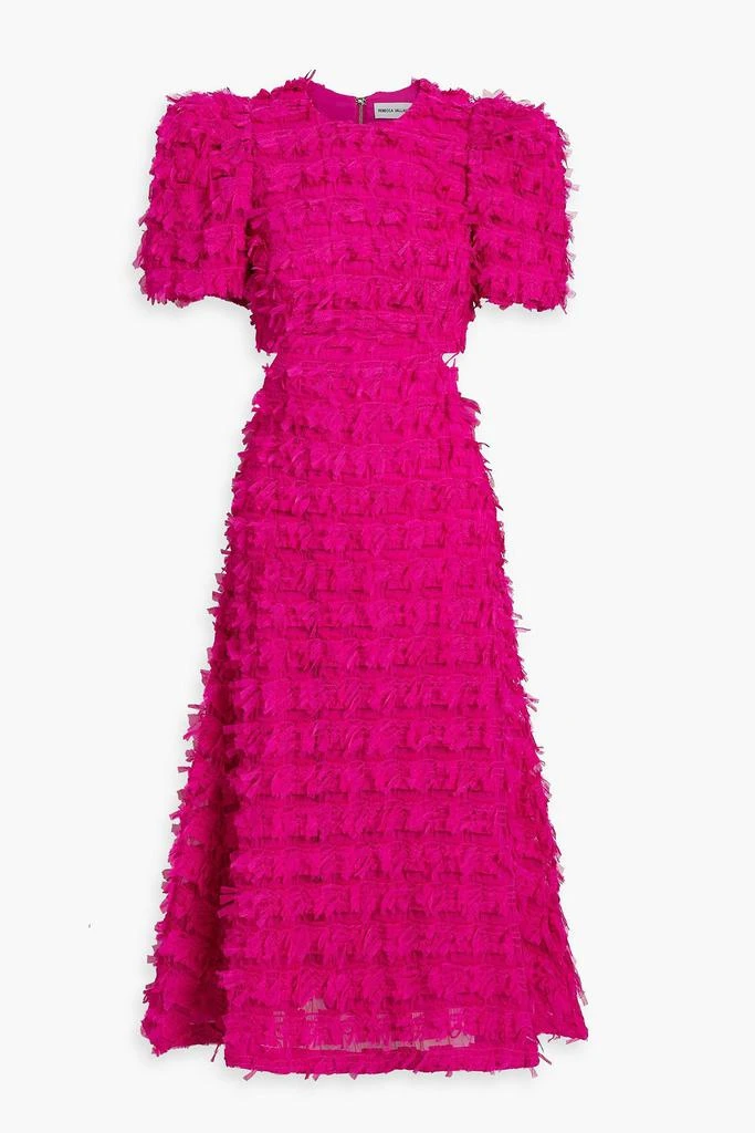 REBECCA VALLANCE Cherie Amour cutout fringed stretch-tulle midi dress 1