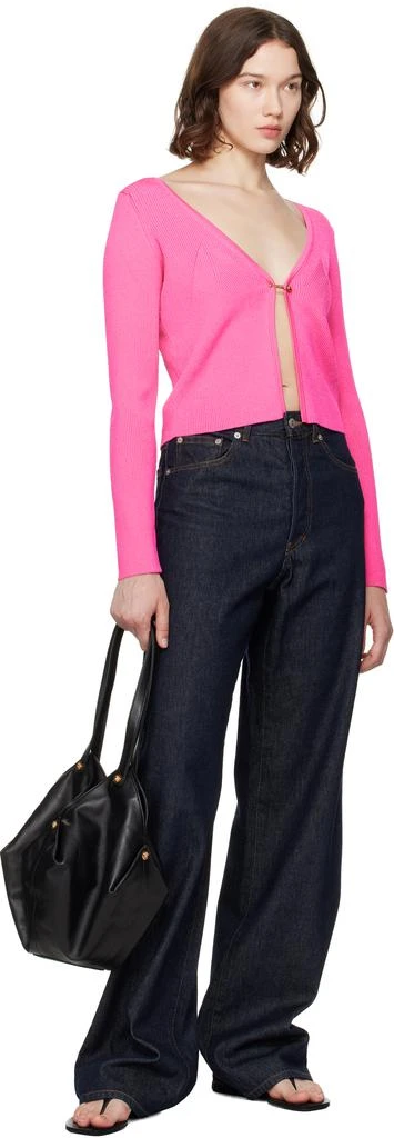 Versace Pink Safety Pin Ribbed Knit Fitted Cardigan 4