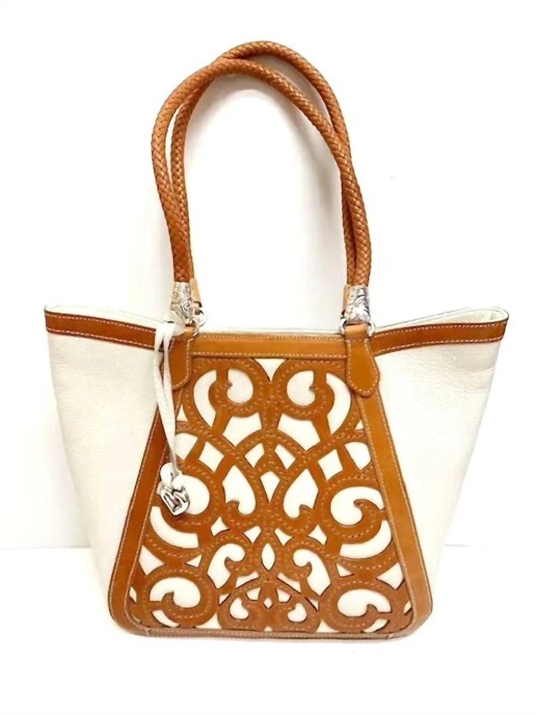 Brighton Genevieve Laser Cut Leather Satchel Purse In Cream