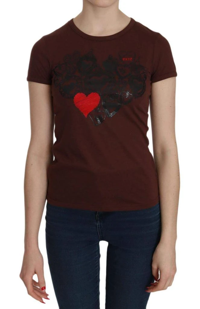 Exte Exte  Heart Print Crew Neck  Short Sleeve Blouse 1