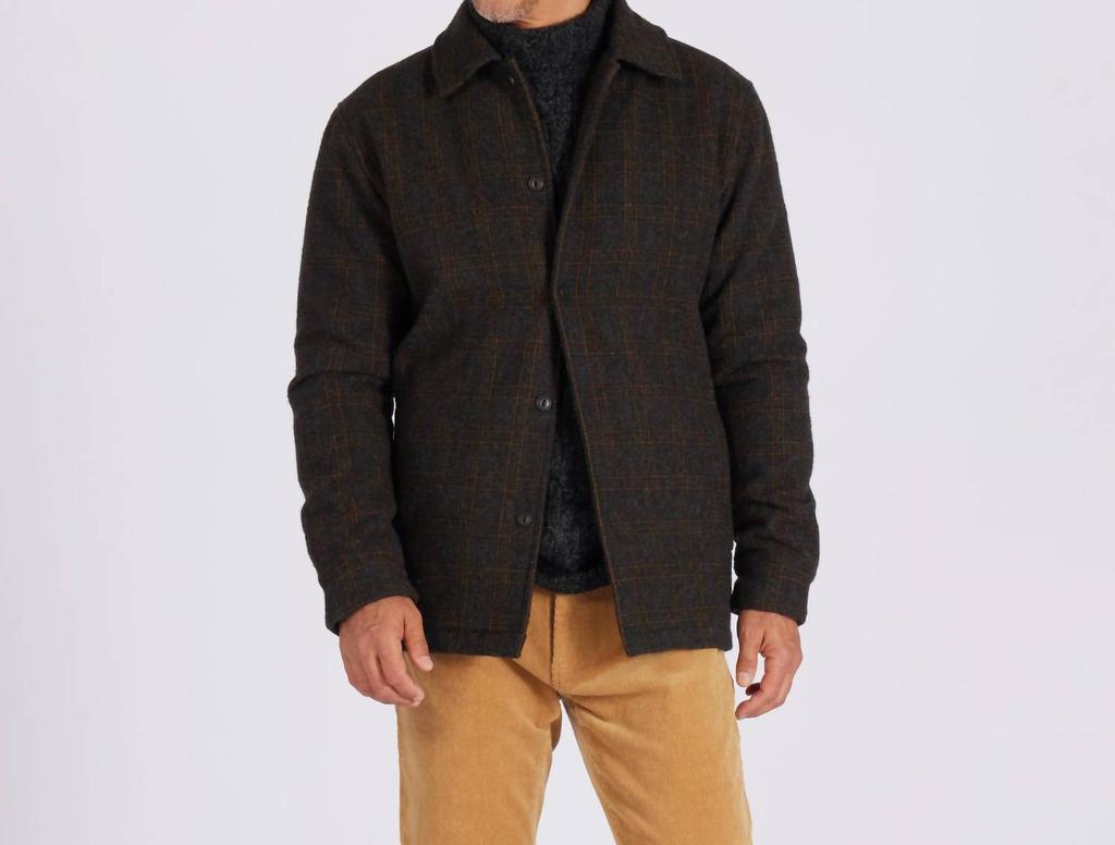 Grayers Watson Wool Car Coat In Heather Charcoal Brown Windowpane