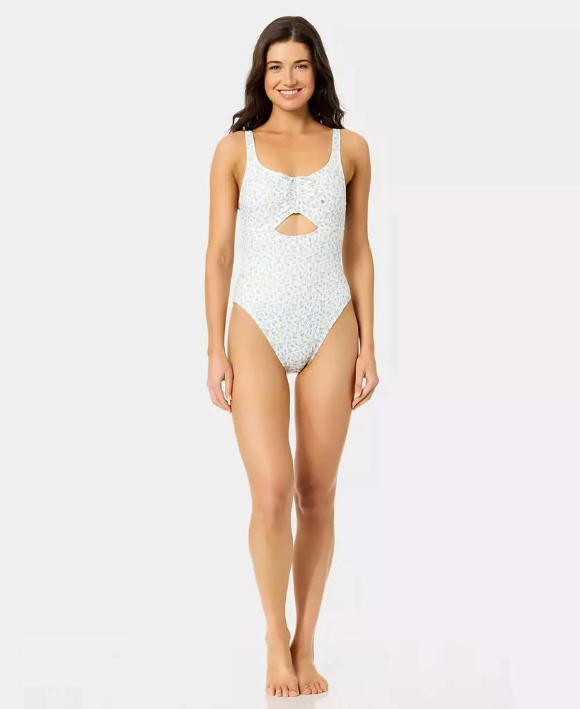 California Waves Women's Ditsy Wide Rib Tunneled One-Piece Swimsuit, Created for Macy's