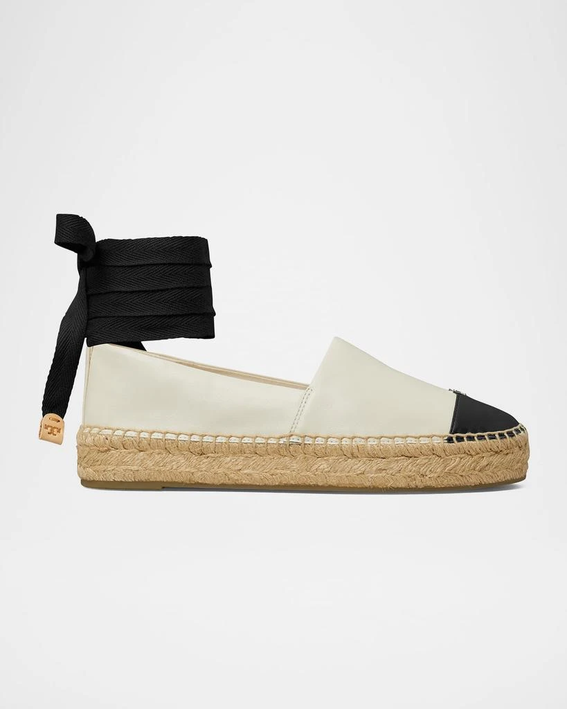 Tory Burch Bicolor Leather Ankle-Wrap Espadrilles 1