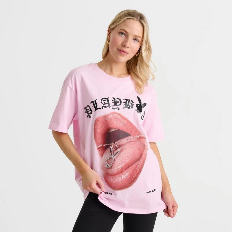 Playboy Women's Playboy Diamante Necklace Boyfriend T-Shirt 3