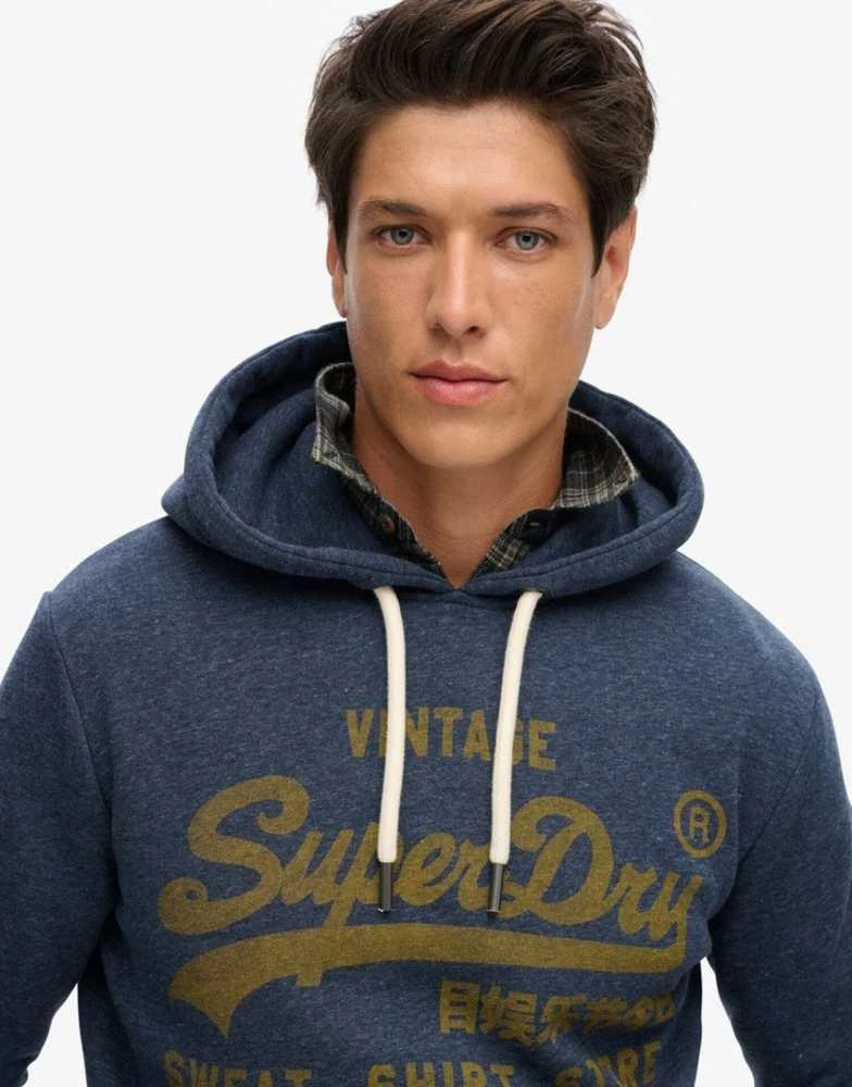 Superdry Superdry Classic vintage logo graphic hoodie in vintage navy marl 3