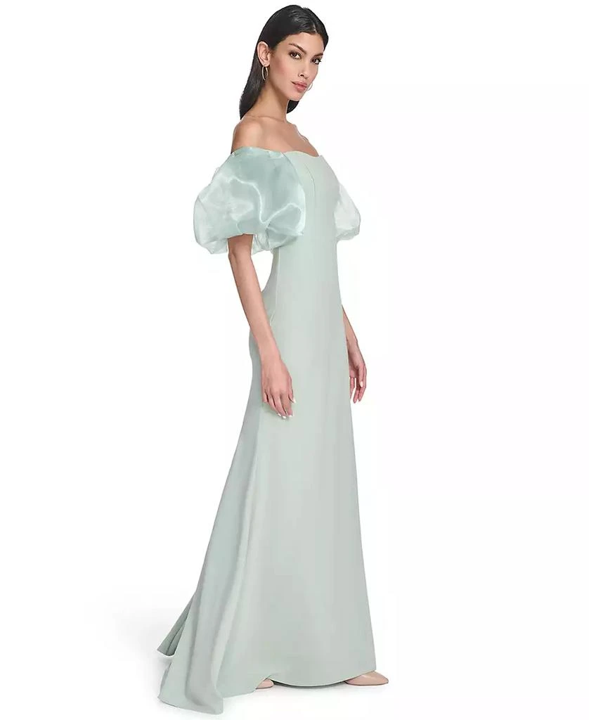 Eliza J Women's Off-The-Shoulder Organza Puff-Sleeve Gown - Sage - 4