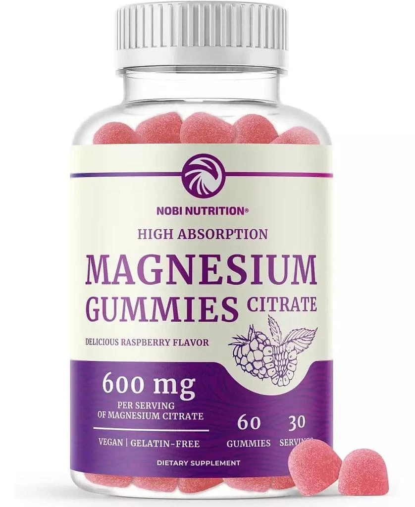Nobi Nutrition Magnesium Citrate Gummies, Absorption Magnesium for Calm, Relaxation 
Digestion, Raspberry Flavor, 60ct