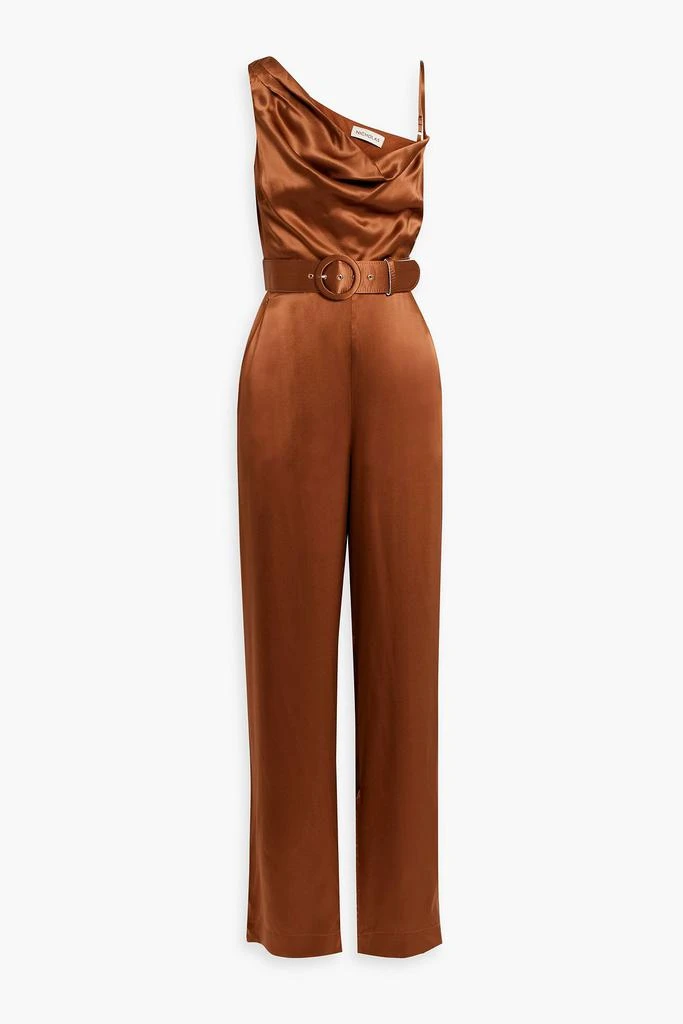 NICHOLAS Asymmetric belted silk-satin wide-leg jumpsuit 1