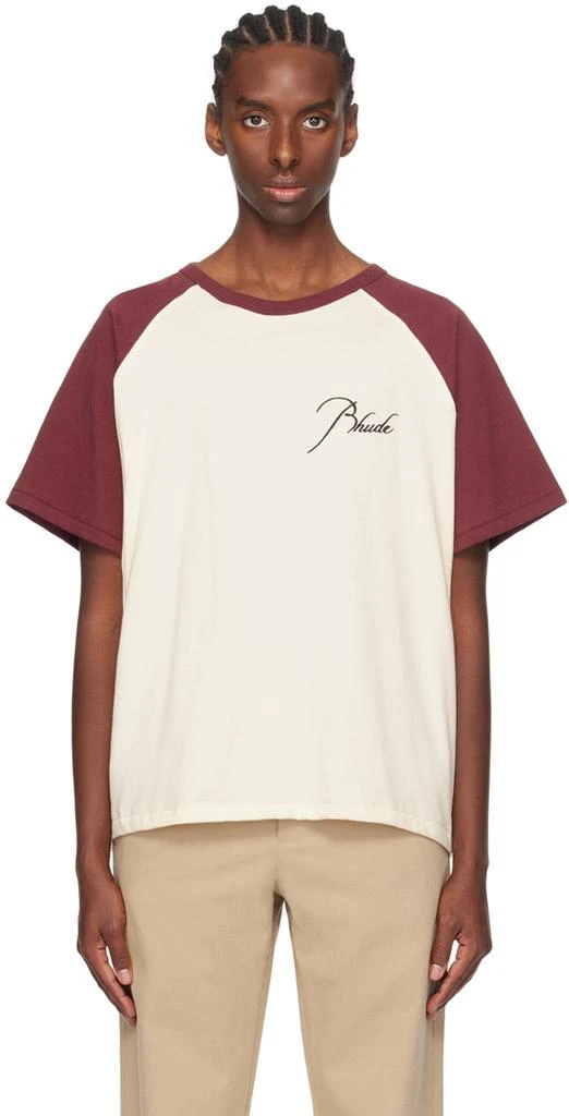 Rhude Burgundy & Off-White Raglan T-Shirt 1