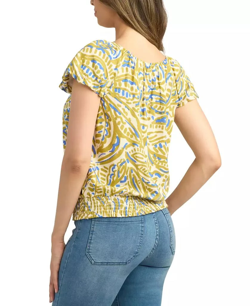 BCX Juniors' Printed Bubble-Sleeve Smocked-Hem Peasant Top 2