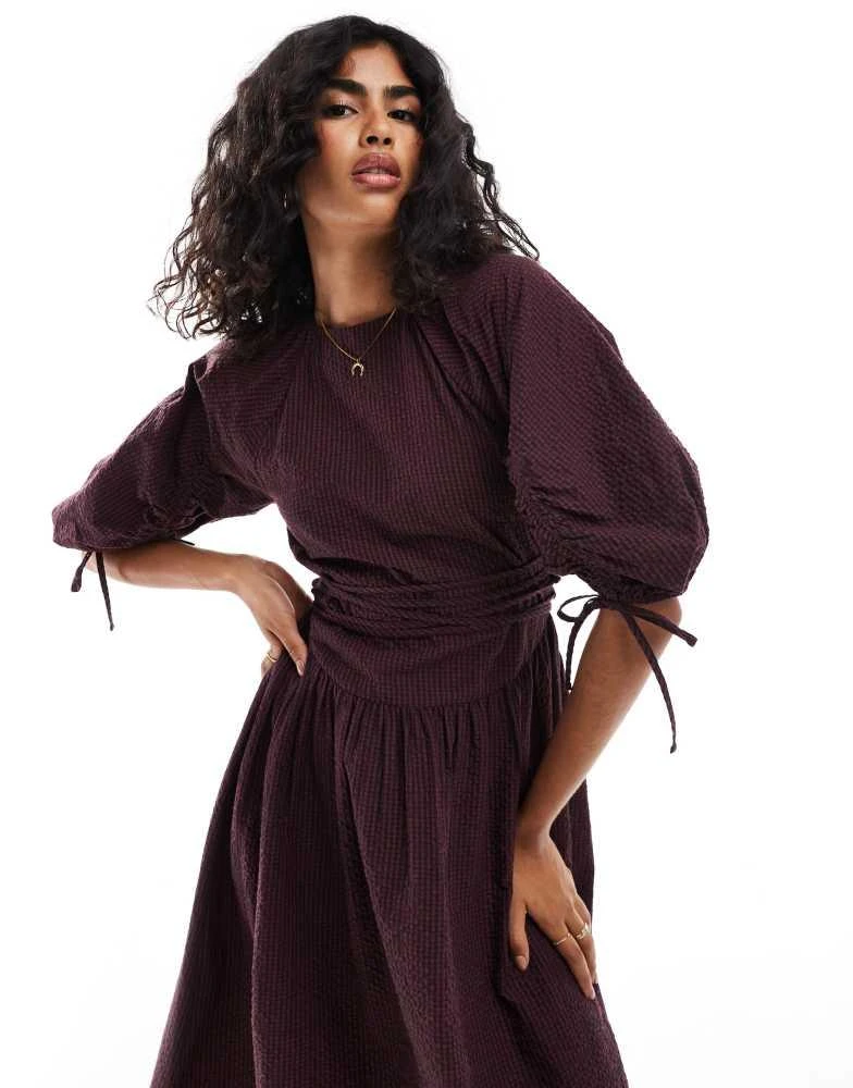 agnel lace puff sleeve cotton blend midi dress Elena White Eyelet Midi Dress