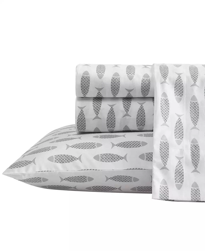 Nautica Woodblock Fish Cotton Percale 4-Piece Sheet Set 1