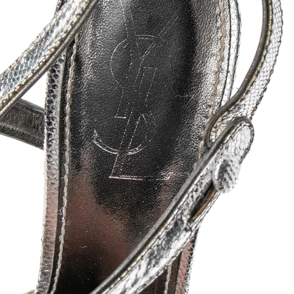 Yves Saint Laurent Saint Laurent Paris Silver Embossed Leather T Strap Sandals Size 37 7