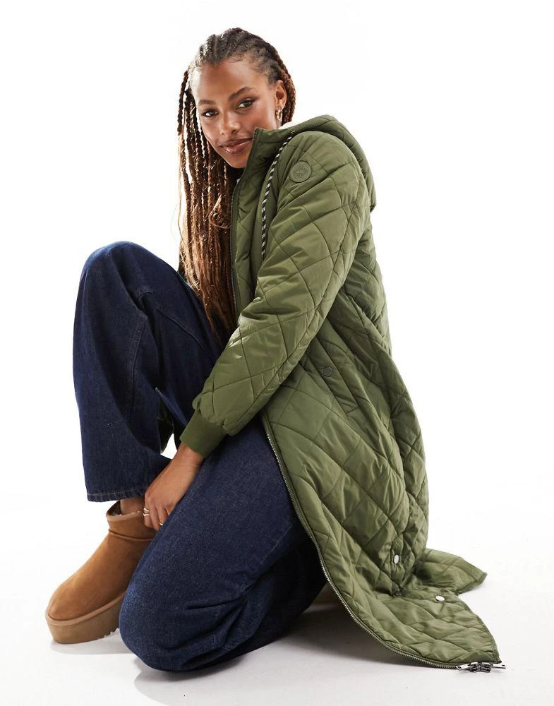 ONLY ONLY quilted longline coat with teddy hood in khaki 4