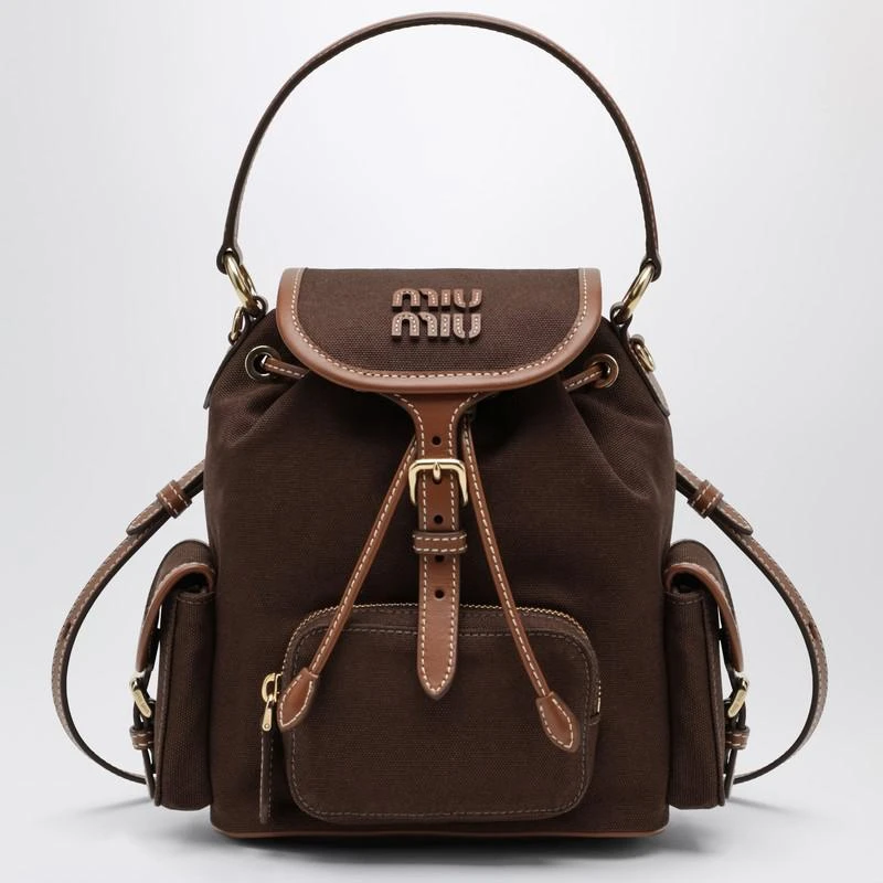 Miu Miu Backpack in hemp and leather cacao/brandy