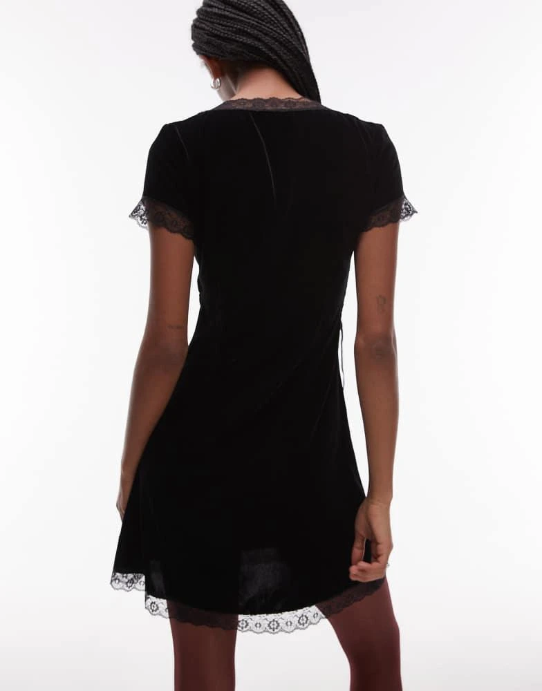 Topshop velvet tea dress mini with lace edge trim in black  On Sale Now  with Up to 6% Off | Discover Exclusive Deals & Savings at BeyondStyle   Authentic Topshop Home|women