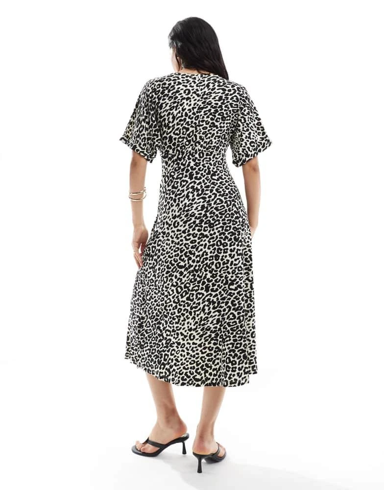 ASOS ASOS DESIGN roll sleeve button front midi tea dress in animal print 3