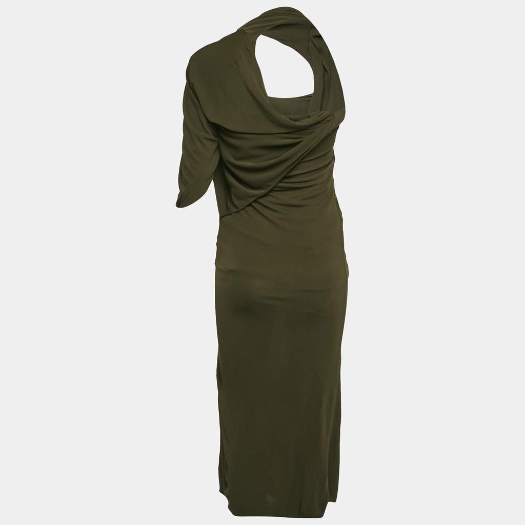 Yves Saint Laurent Saint Laurent Paris Green Jersey Asymmetric Maxi Dress S